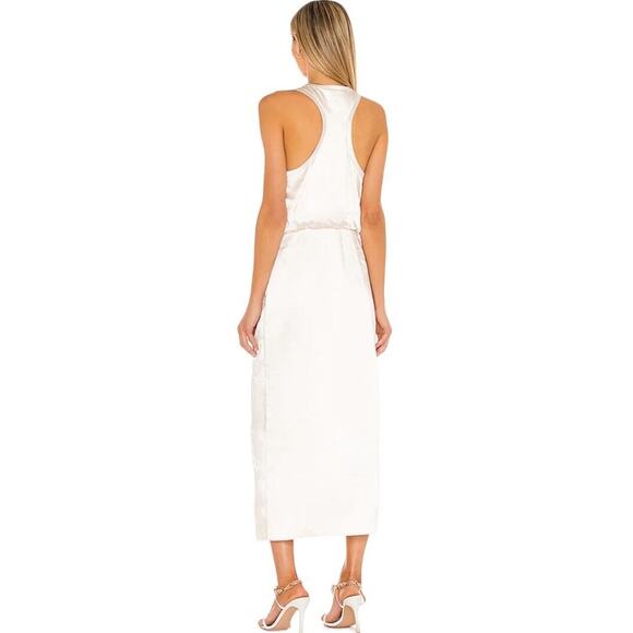 Revolve L'Academie Alicia Satin Midi Dress S Ivory Sleeveless Pleated Si… - Picture 8 of 16